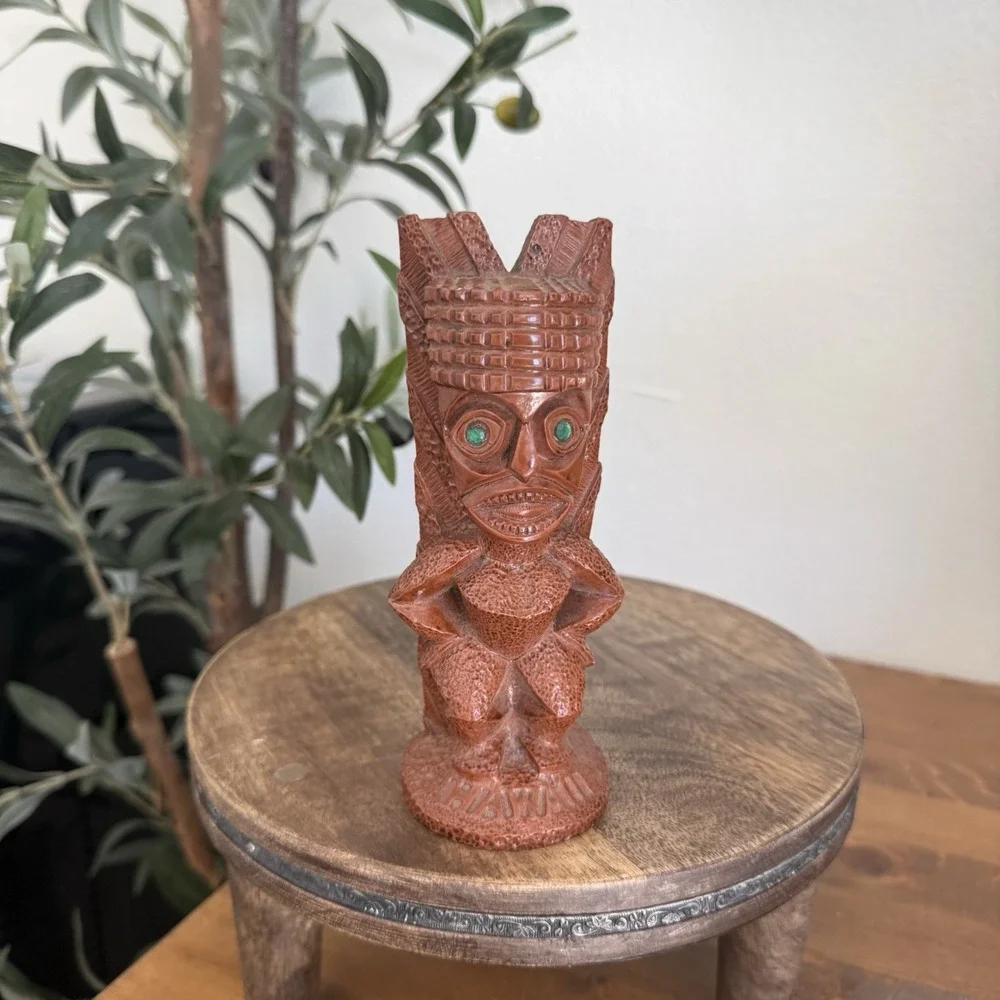 VTG 70s Coco Joe's Hawaii Tiki Wall Plaque #16-043 Polynesian Idol Green Eyes